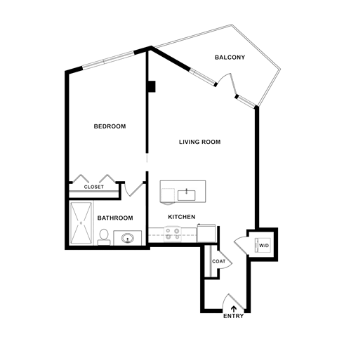 Floor plan for 1 bed, 1 bath, 812 sqft